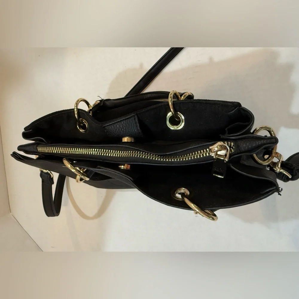Andrew Marc/Marc New York Small Crossbody Black Bag W/Gold Accents‎ Exude Luxury